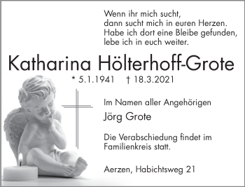 Traueranzeige von Katharina Hölterhoff-Grote von Deister- und Weserzeitung