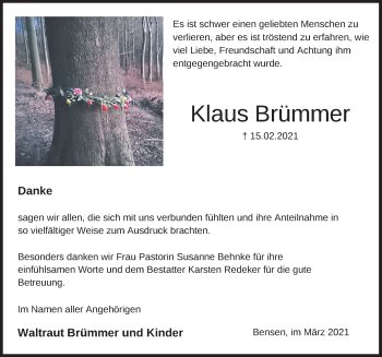 Traueranzeige von Klaus Brümmer von Deister- und Weserzeitung