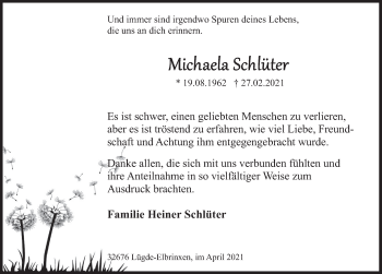 Traueranzeige von Michaela Schlüter von Deister- und Weserzeitung