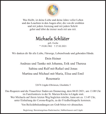 Traueranzeige von Michaela Schlüter von Deister- und Weserzeitung