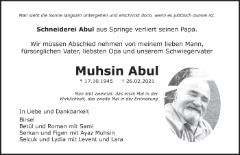 Traueranzeige von Muhsin Abul von Neue Deister-Zeitung