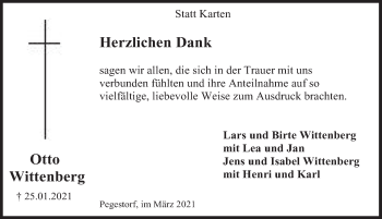 Traueranzeige von Otto Wittenberg von Deister- und Weserzeitung