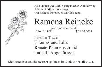Traueranzeige von Ramona Reineke von Deister- und Weserzeitung