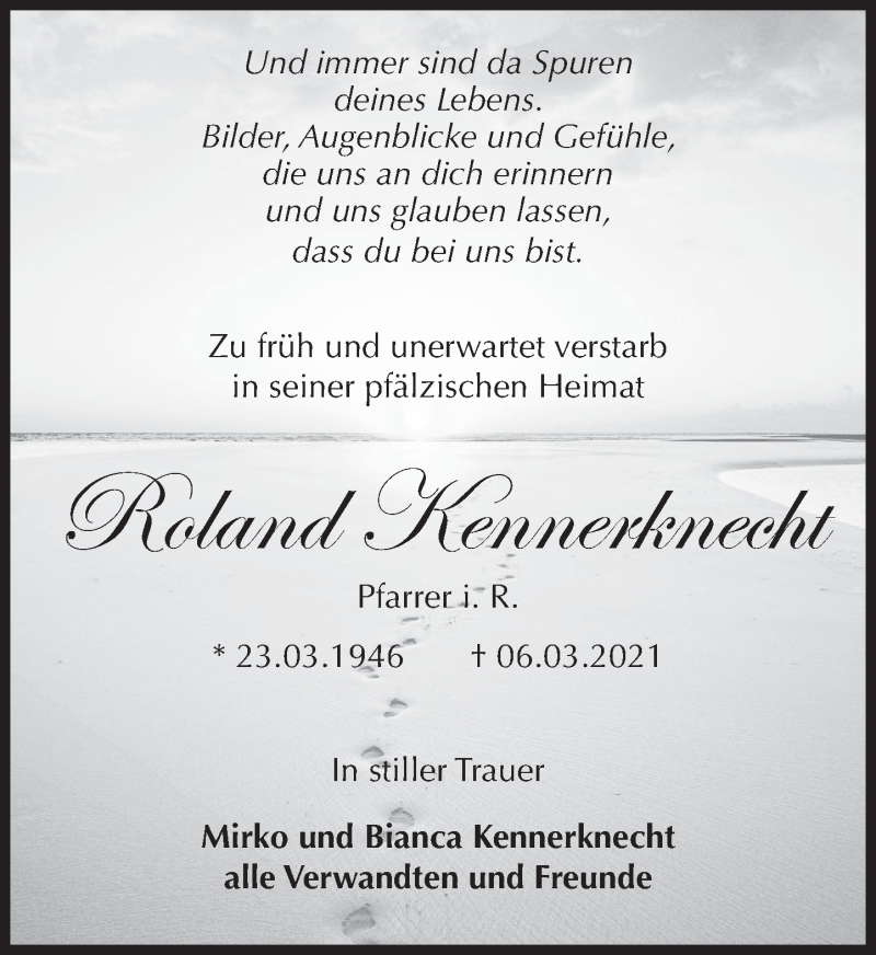  Traueranzeige für Roland Kennerknecht vom 20.03.2021 aus Deister- und Weserzeitung