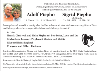 Traueranzeige von Sigrid Piepho von Deister- und Weserzeitung