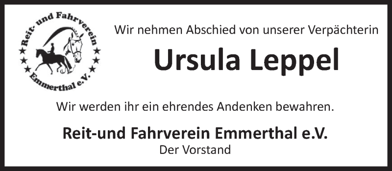  Traueranzeige für Ursula Leppel vom 17.03.2021 aus Deister- und Weserzeitung
