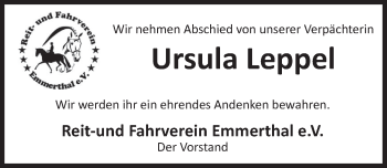 Traueranzeige von Ursula Leppel von Deister- und Weserzeitung