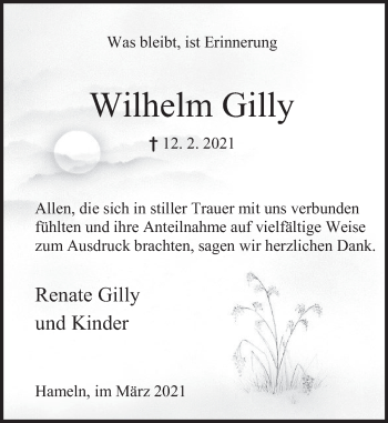 Traueranzeige von Wilhelm Gilly von Deister- und Weserzeitung
