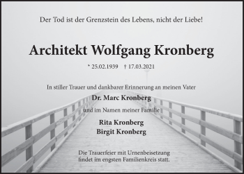Traueranzeige von Wolfgang Kronberg von Deister- und Weserzeitung