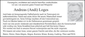 Traueranzeige von Andreas Loges von Deister- und Weserzeitung
