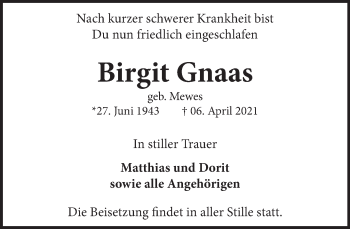Traueranzeige von Birgit Gnaas von Neue Deister-Zeitung