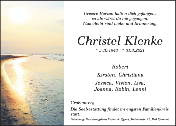 Traueranzeige von Christel Klenke von Deister- und Weserzeitung