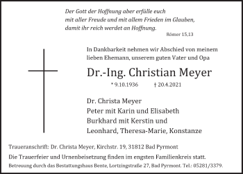 Traueranzeige von Christian Meyer von Deister- und Weserzeitung