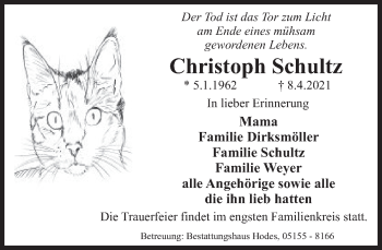 Traueranzeige von Christoph Schultz von Deister- und Weserzeitung
