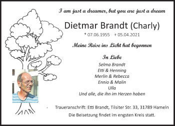 Traueranzeige von Dietmar Brandt von Deister- und Weserzeitung