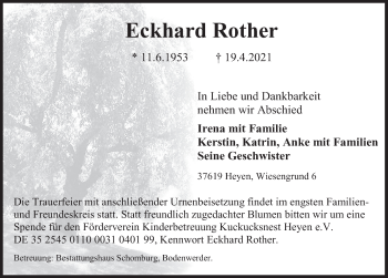 Traueranzeige von Eckhard Rother von Deister- und Weserzeitung