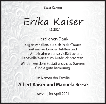 Traueranzeige von Erika Kaiser von Deister- und Weserzeitung
