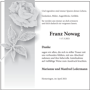 Traueranzeige von Franz Nowag von Deister- und Weserzeitung