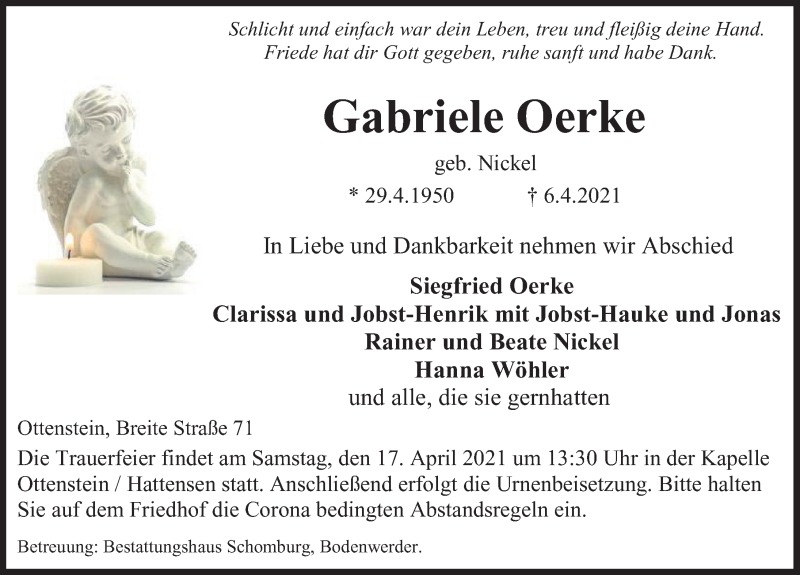  Traueranzeige für Gabriele Oerke vom 10.04.2021 aus Deister- und Weserzeitung
