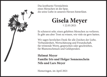 Traueranzeige von Gisela Meyer von Deister- und Weserzeitung