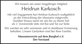 Traueranzeige von Heidrun Karkosch von Neue Deister-Zeitung