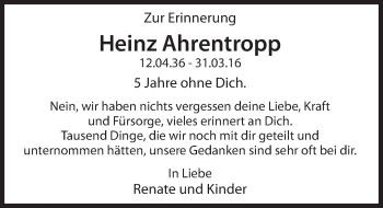 Traueranzeige von Heinz Ahrentropp von Deister- und Weserzeitung