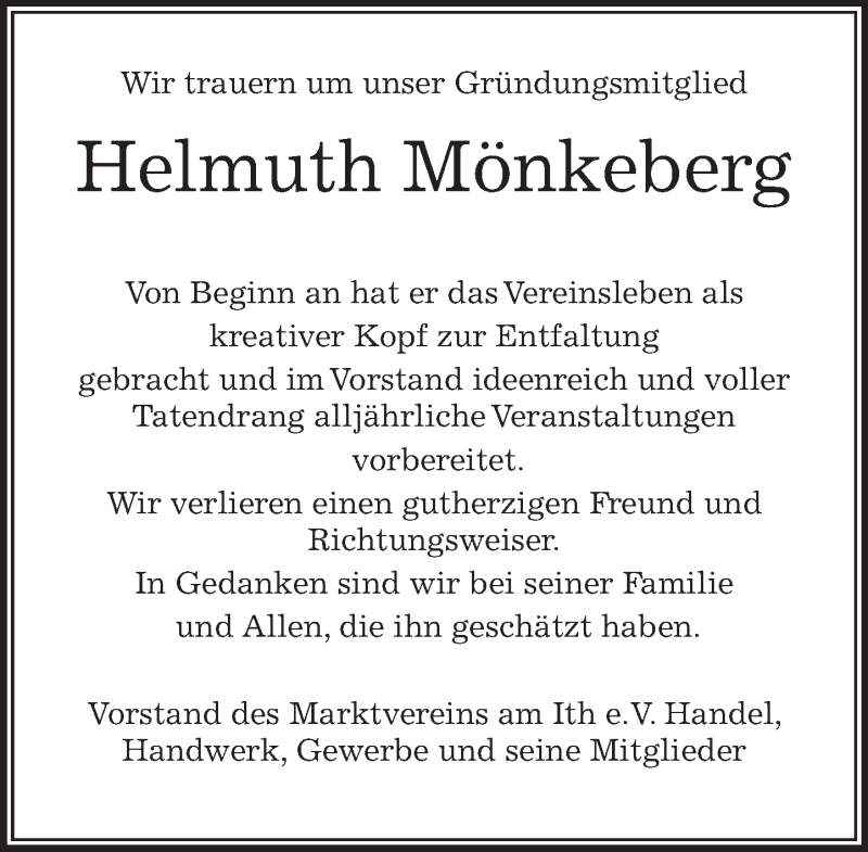  Traueranzeige für Helmuth Mönkeberg vom 24.04.2021 aus Deister- und Weserzeitung