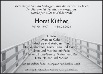 Traueranzeige von Horst Küther von Deister- und Weserzeitung