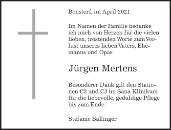Traueranzeige von Jürgen Mertens von Deister- und Weserzeitung