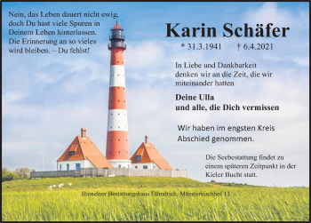 Traueranzeige von Karin Schäfer von Deister- und Weserzeitung