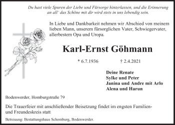 Traueranzeige von Karl-Ernst Göhmann von Deister- und Weserzeitung