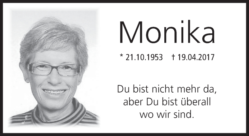  Traueranzeige für Monika  vom 19.04.2021 aus Deister- und Weserzeitung