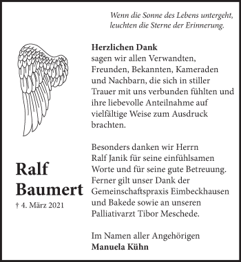 Traueranzeige von Ralf Baumert von Neue Deister-Zeitung