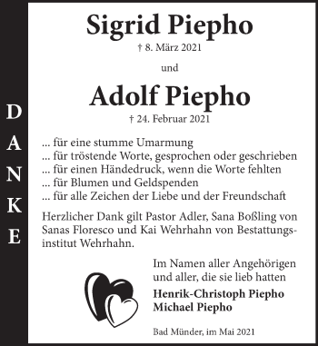 Traueranzeige von Adolf Piepho von Neue Deister-Zeitung