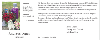 Traueranzeige von Andreas Loges von Deister- und Weserzeitung