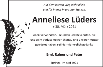 Traueranzeige von Anneliese Lüders von Neue Deister-Zeitung