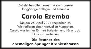 Traueranzeige von Carola Ezemba von Neue Deister-Zeitung