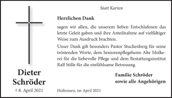 Traueranzeige von Dieter Schröder von Neue Deister-Zeitung