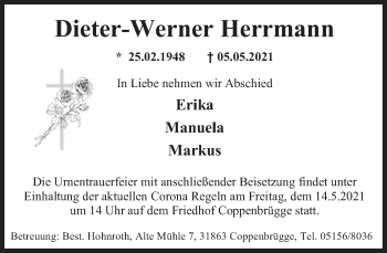Traueranzeige von Dieter-Werner Herrmann von Deister- und Weserzeitung