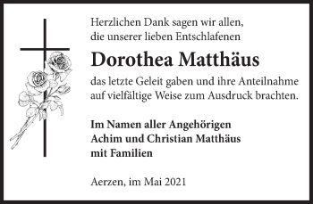 Traueranzeige von Dorothea Matthäus von Deister- und Weserzeitung