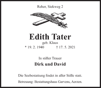 Traueranzeige von Edith Tater von Deister- und Weserzeitung