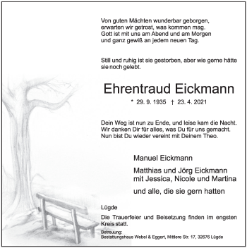 Traueranzeige von Ehrentraud Eickmann von Deister- und Weserzeitung