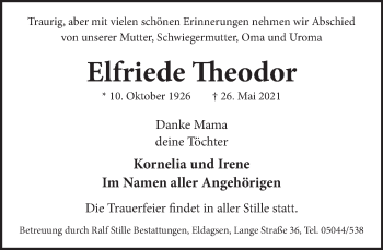 Traueranzeige von Elfriede Theodor von Neue Deister-Zeitung
