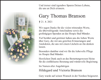 Traueranzeige von Gary Thomas Branson von Deister- und Weserzeitung