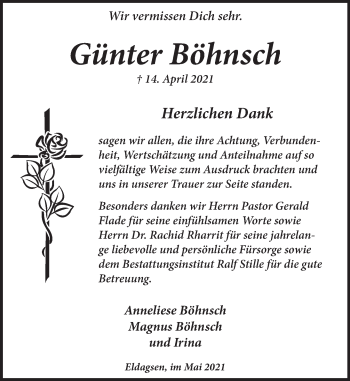 Traueranzeige von Günter Böhnsch von Neue Deister-Zeitung