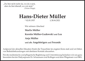 Traueranzeige von Hans-Dieter Müller von Deister- und Weserzeitung