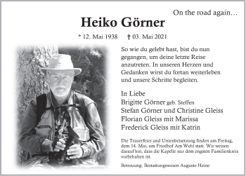 Traueranzeige von Heiko Görner von Deister- und Weserzeitung