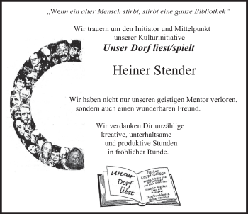 Traueranzeige von Heiner Stender von Deister- und Weserzeitung
