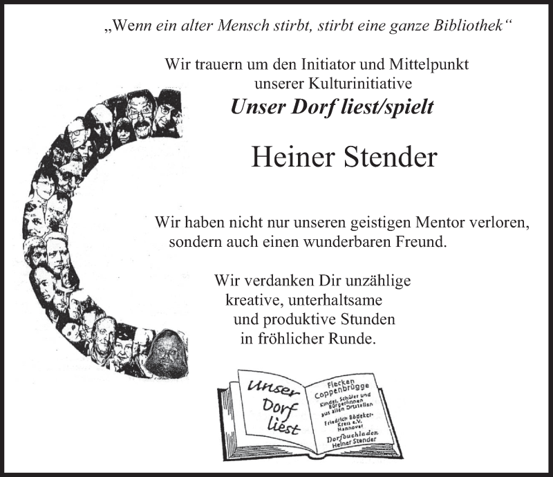  Traueranzeige für Heiner Stender vom 08.05.2021 aus Deister- und Weserzeitung