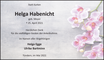 Traueranzeige von Helga Habenicht von Deister- und Weserzeitung